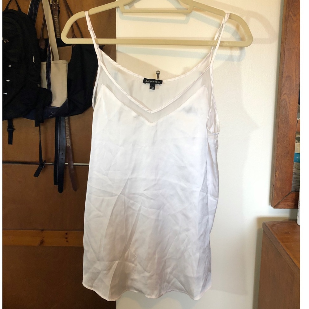 Mesh trimmed v-neck blouse size L